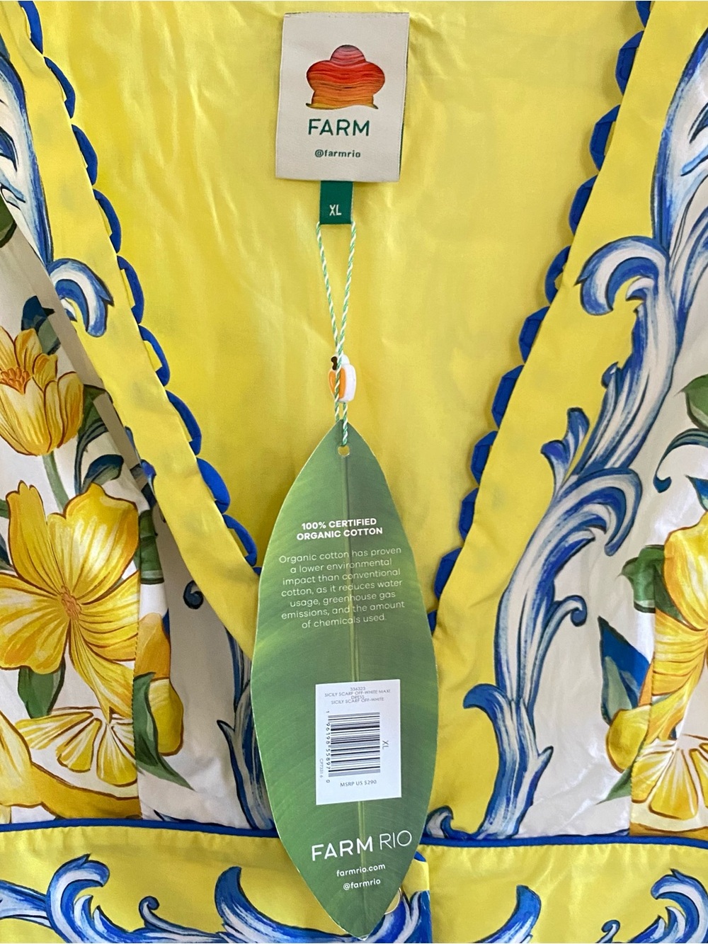 FARM RIO Off-White Sicily Scarf Organic Cotton Maxi Dress XL NWT - Picture 4 of 6